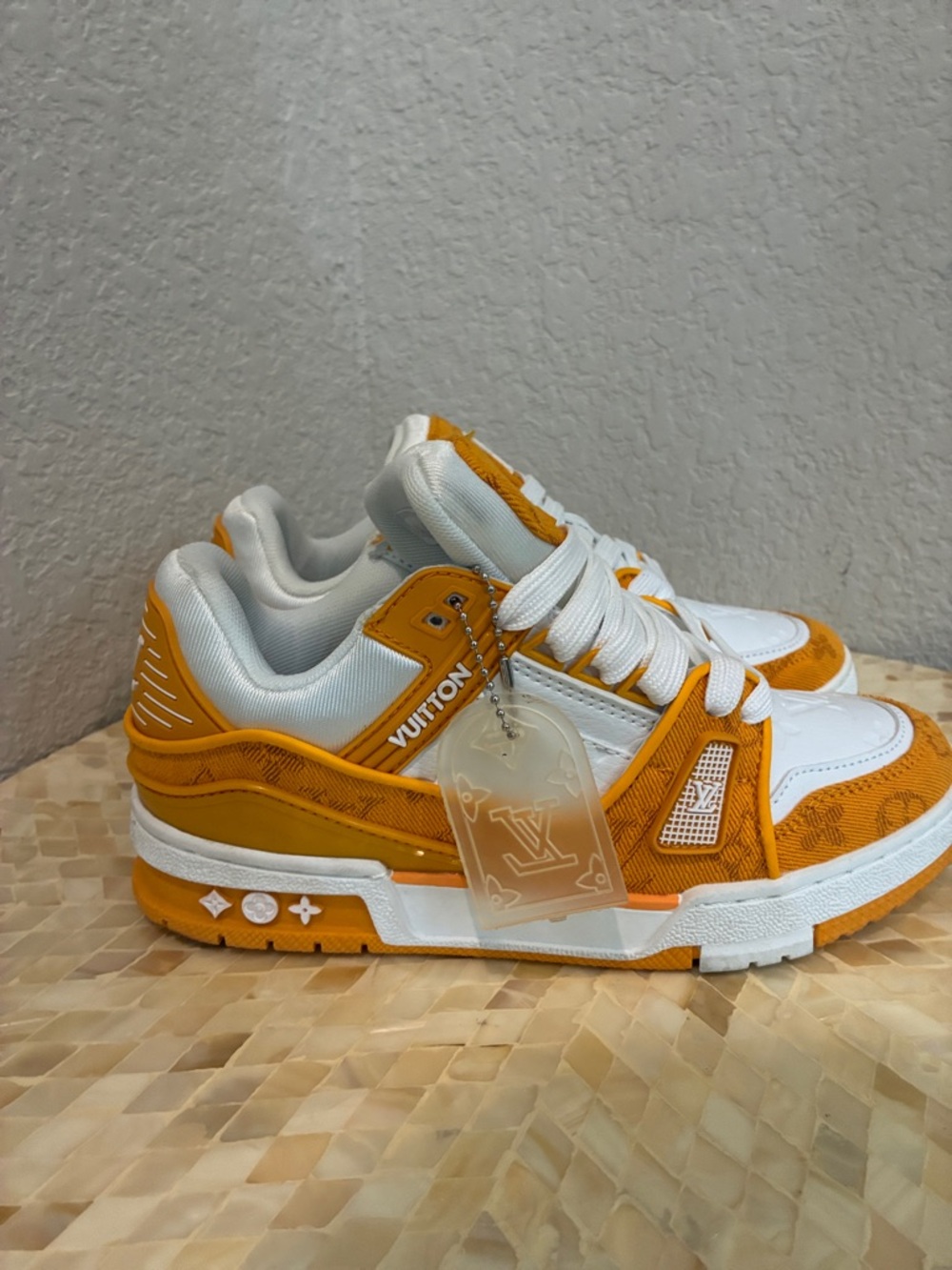 Louis Vuitton Orange and White Sneakers with LV Logo size 38 - Picture 2 of 12
